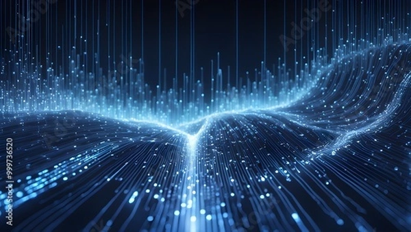 Fototapeta Abstract digital background with blue glowing lines and particles, creating a futuristic and technological feel.