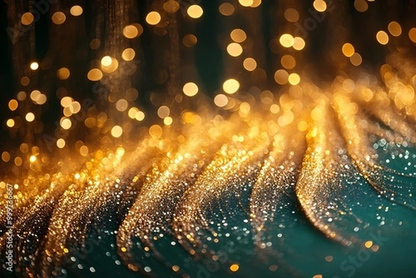 Fototapeta Abstract background with gold glitter and bokeh lights