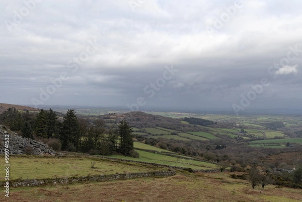 Obraz Looking into Devon from Minions on Bodmin moor on a grey cloudy day
