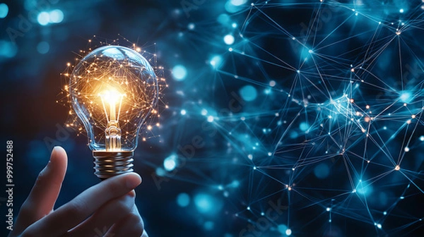 Fototapeta Conceptual image with glowing light bulb and social connection lines. 3d rendering