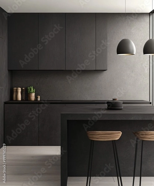 Obraz modern kitchen interior, black kitchen