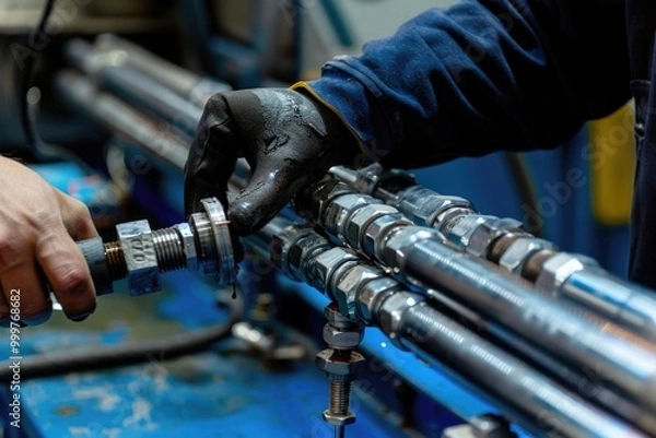 Fototapeta A person operating machinery, potential use in manufacturing or industry settings