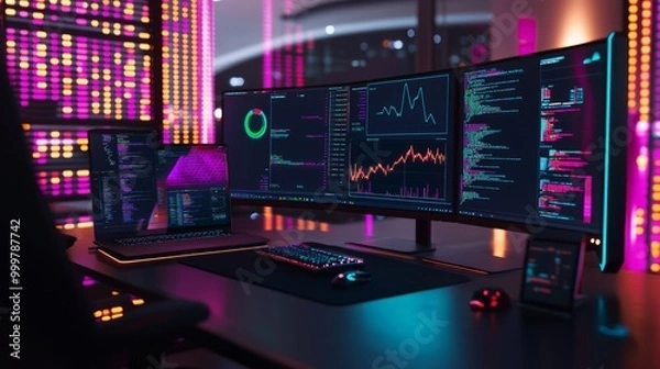 Fototapeta Futuristic Workspace Setup