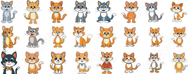 Obraz A collection of illustrations of cats in various poses.