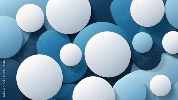 Fototapeta  A sophisticated abstract geometric background featuring white and blue round shapes with subtle gradients and shadows.Design creates a sense of depth and dimension, perfect for a modern aesthetic. 