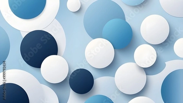 Obraz  A sophisticated abstract geometric background featuring white and blue round shapes with subtle gradients and shadows.Design creates a sense of depth and dimension, perfect for a modern aesthetic. 