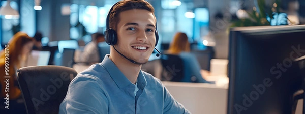 Fototapeta Cheerful Support Agent in a Professional Office