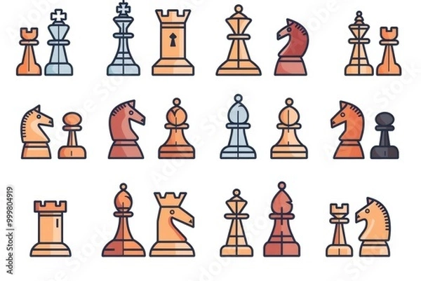 Fototapeta A set of chess pieces on a white background, ideal for use in educational or commercial settings