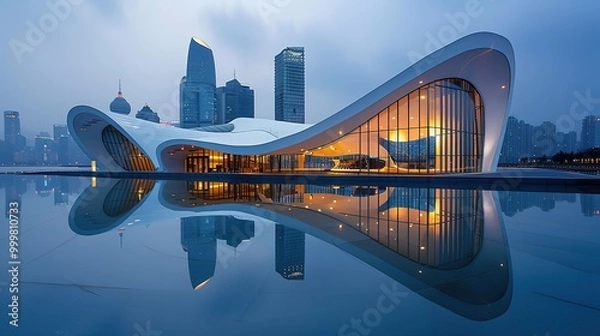 Fototapeta Stunning Urban Architecture Night View and Urban Landscape: A Visual Feast of City Lights. Admire the Modernity and Elegance.