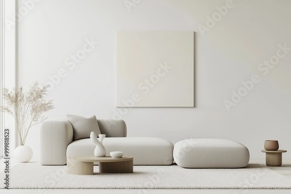 Fototapeta Mock up frame with minimal decor close up in home interior background, 3d render