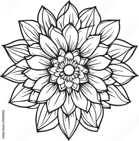 Fototapeta Floral flower outline vector art on a white background, Black outline drawing of floral flowers. 