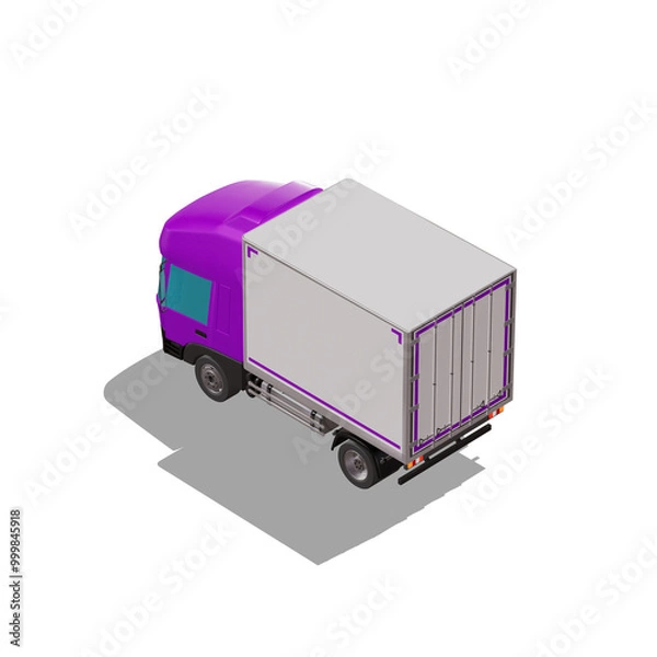 Fototapeta 3D Isometric Cargo Truck Photoreal Vector Illustration Modern Violet Cabine and White Van City Delivery Vehicle 4x2 Design for Logistics and Transport Presentation Social Media Video Promo Back Left