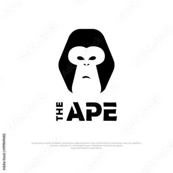 Fototapeta Simple ape face logo in black and white inside the initial of the letter A