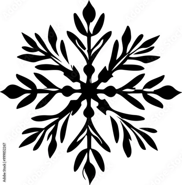 Fototapeta Elegant Black Snowflake with Leafy Patterns