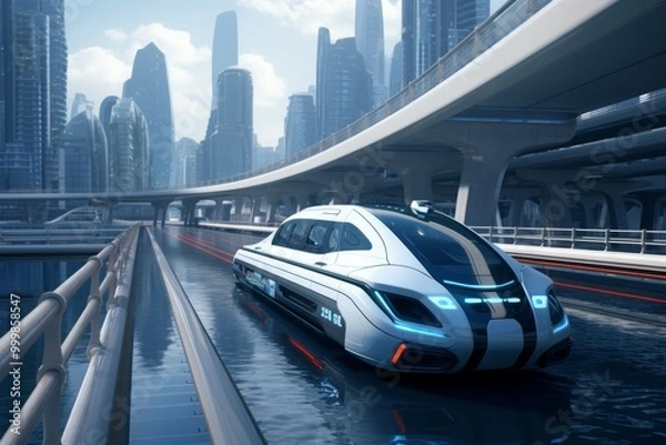 Obraz Exploring futuristic design  embracing simple lines, technological shapes, and vibrant colors