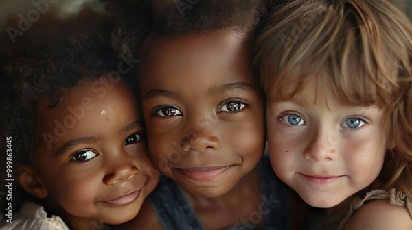 Obraz Three children of different races, faces close together