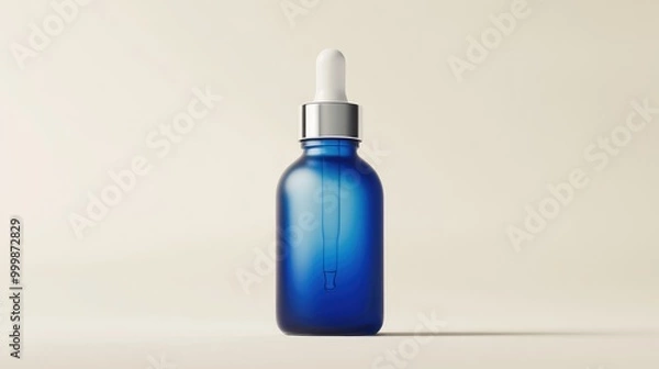 Fototapeta Frosted blue serum bottle with a silver dropper cap, against a simple background for a clean look. No people. No logo.