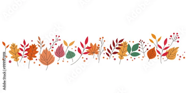 Fototapeta Colorful leaves and natural elements decoration background. Autumnal botanical pattern. Vector illustraiton