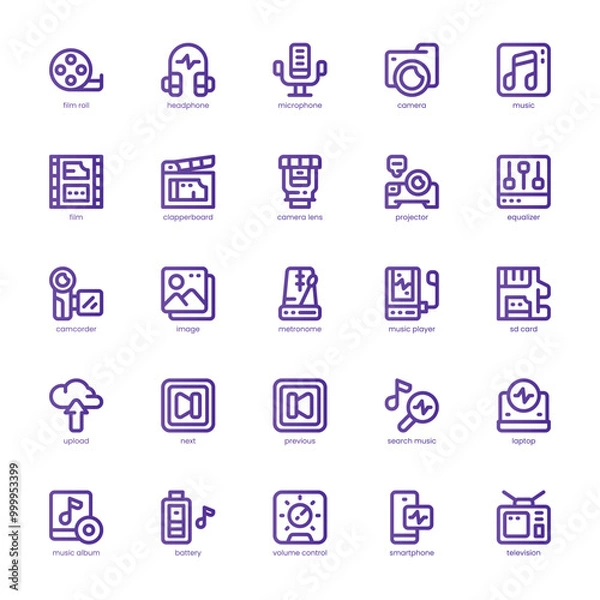 Fototapeta Multimedia Stuff icon pack for your website, mobile, presentation, and logo design. Multimedia Stuff icon basic line gradient design. Vector graphics illustration and editable stroke.