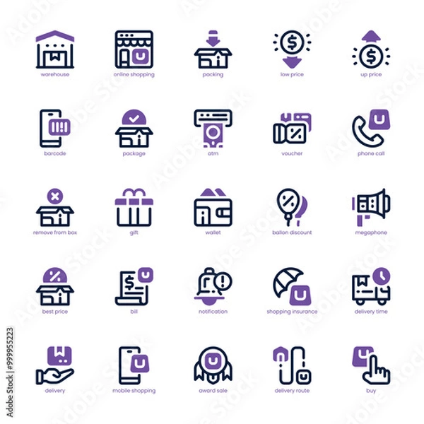 Fototapeta Business Commerce icon pack for your website, mobile, presentation, and logo design. Business Commerce icon dual tone design. Vector graphics illustration and editable stroke.