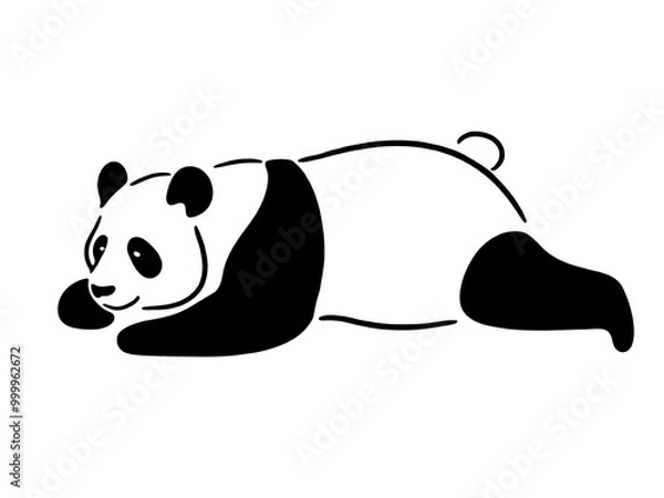 Obraz だらしないポーズで寝そべるパンダのシンプルな線画イラスト　透過背景の切り抜き