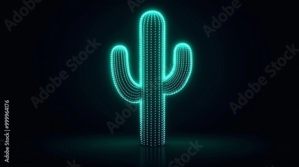 Fototapeta neon glowing dotted cactus on black background