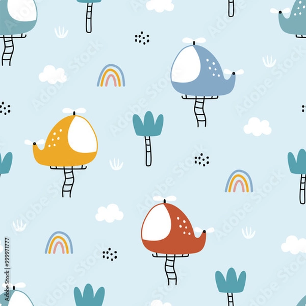 Obraz Nursery seamless pattern helicopter floating in the sky Use for prints, wallpaper, textiles