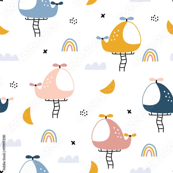 Obraz Nursery seamless pattern helicopter floating in the sky Use for prints, wallpaper, textiles