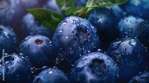 Fototapeta Seamless Repetitive background of blueberry with water drop