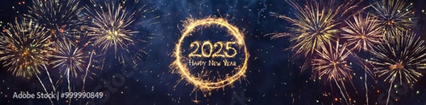 Fototapeta Happy New Year 2025 Wide Angle web banner.