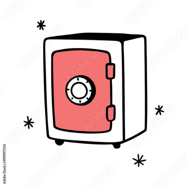 Obraz Safe box with money symbol icon, security and savings symbol, black and red line art