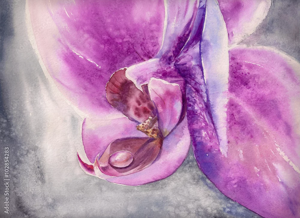 Obraz Delikatne Piękno Fioletowej Orchidei – Akwarela