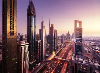 Fototapeta Panoramę Dubaju w czasie zachodu słońca, Zjednoczone Emiraty Arabskie