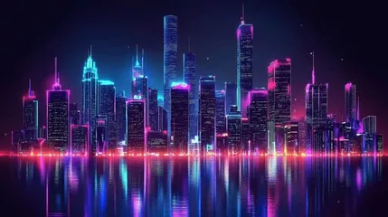 Obraz panorama miasta w neonowych światłach – nowoczesny widok nocą