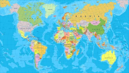 Obraz kolorowa mapa świata - granice, kraje i miasta