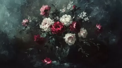 Obraz Klasyczna Martwa Natura z Kwiatami – Obraz w Stylu Retro