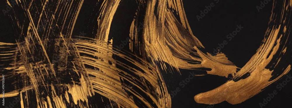 Obraz Złote Pociągnięcia Pędzla na Czarnej Tle