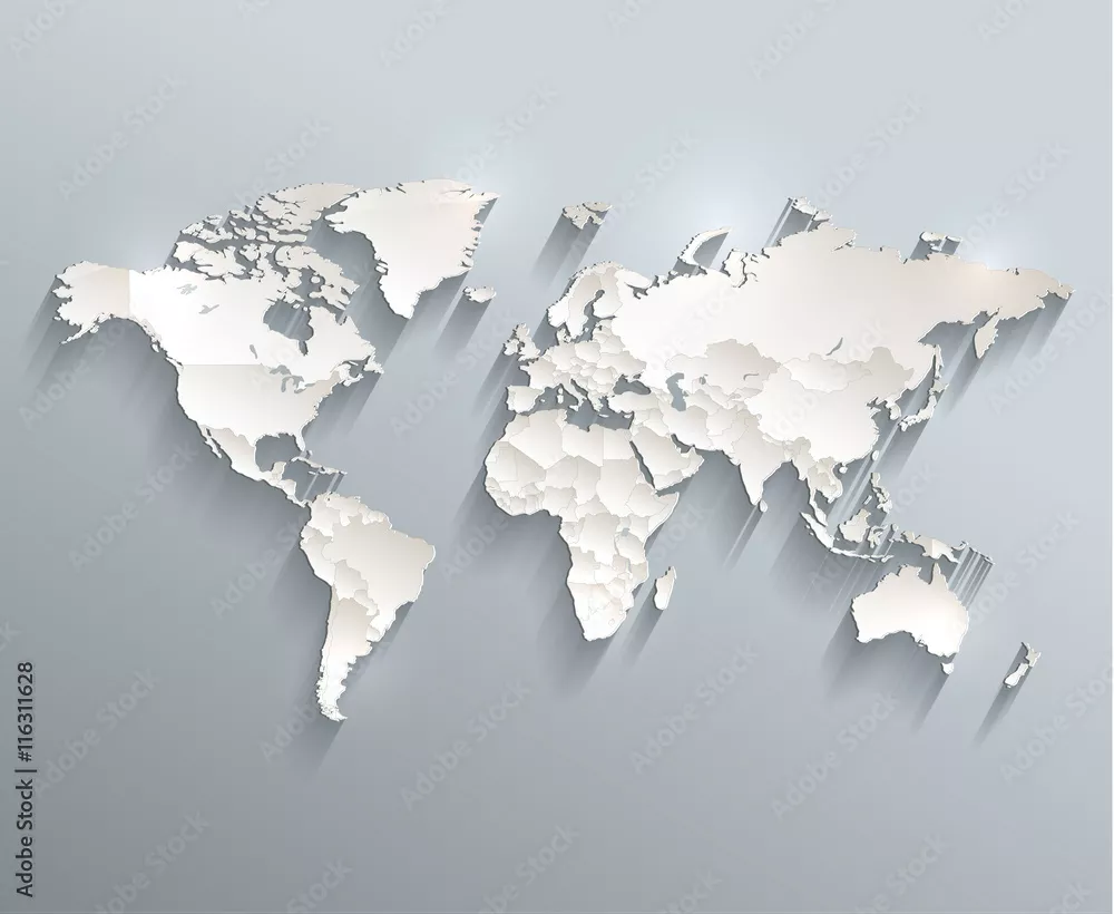 Fototapeta Mapa polityczna świata 3D wektor poszczególnych państw oddzielnie