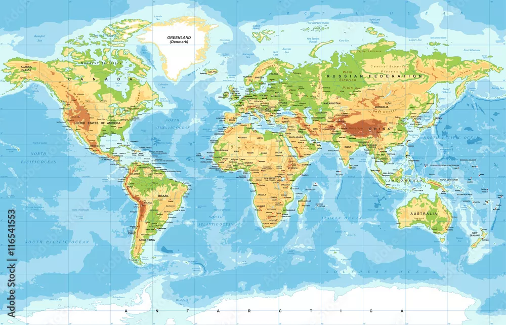 Fototapeta Mapa fizyczna świata na wymiar