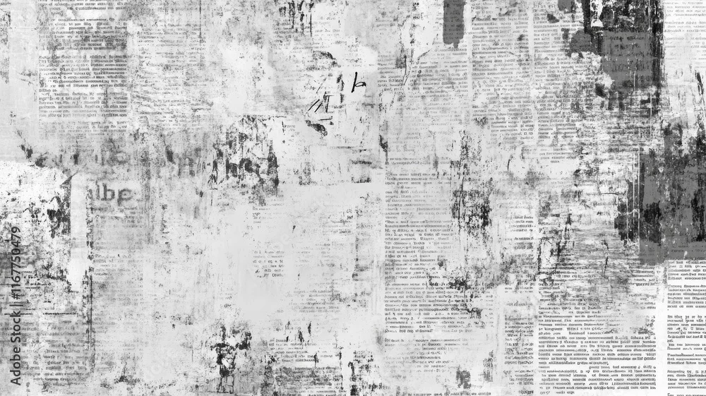 Fototapeta Artystyczny Collage: Industrialna Faktura z Gazetowym Wzorem