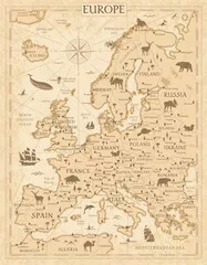 Obraz Mapa Fauny Europy - Ilustrowany Przewodnik po Zwierzętach Kontynentu