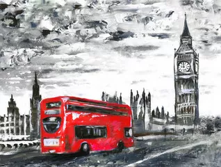 Obraz Ikoniczny Widok Londynu: Czerwony Autobus i Big Ben