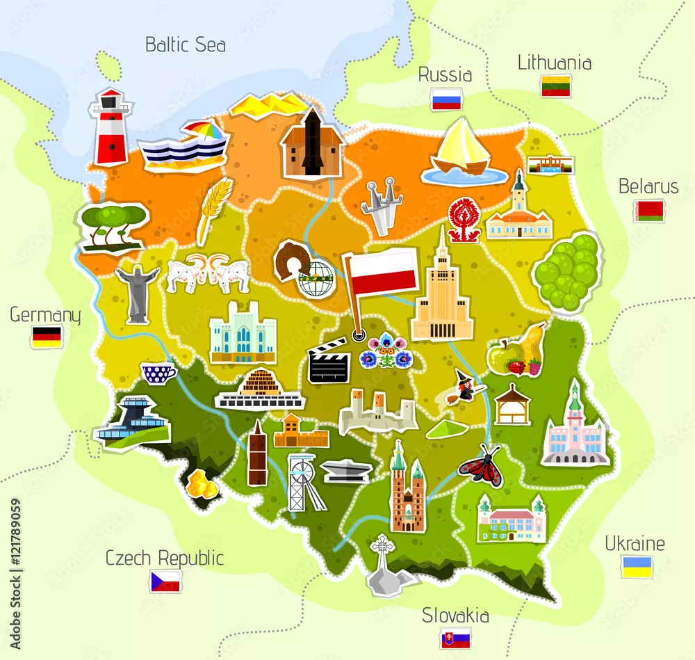 Obraz Kolorowa Mapa Polski dla Dzieci
