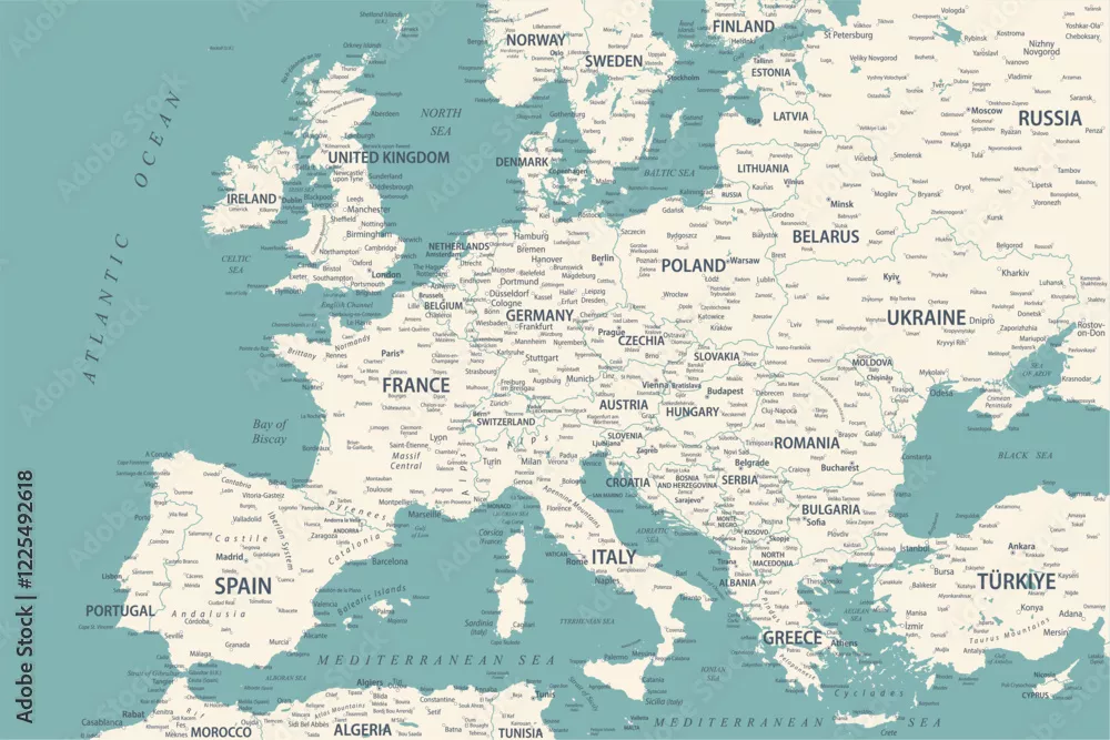 Obraz Mapa Europy - Szczegółowy Przegląd Geograficzny