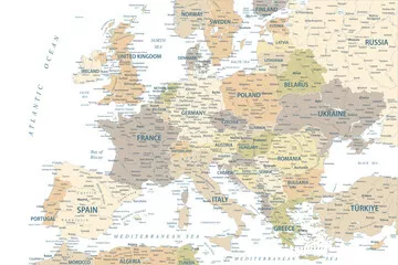 Obraz Mapa Polityczna Europy - Kraje i Stolice