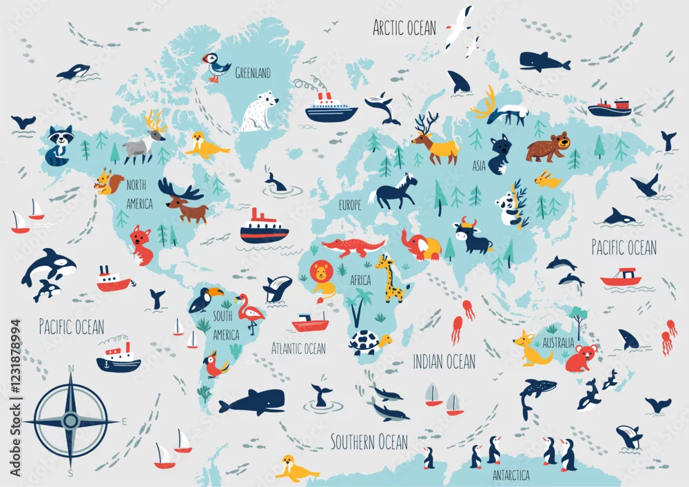 Obraz Atlas Świata: Fauna i Flota Oceanu