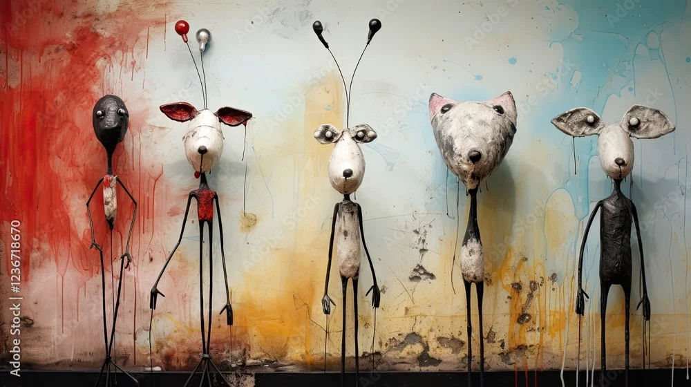 Obraz Fantazyjna Parada: Abstrakcyjne Postacie