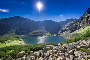 Fototapeta Breathtaking sunrise over Czarny Staw Gasienicowy in summer, Tatras