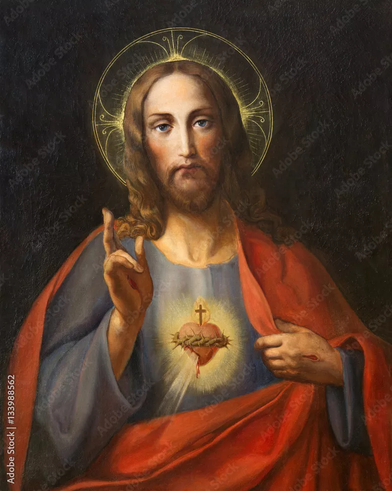 Fototapeta Wiedeń, Austria - 19 grudnia 2016: Obraz Serca Maryi Panny w kościele St. Laurenz (Schottenfelder Kirche) autorstwa nieznanego artysty z XIX w.) - prawdopodobnie autorstwa Leopolda Kupelwiesera.
