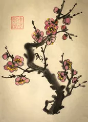 Fototapeta kwitnąca gałąź śliwki